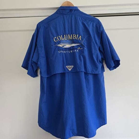 Columbia PFG Bahama Men's Medium Blue Short Sleeve Shirt - Picture 2 of 13